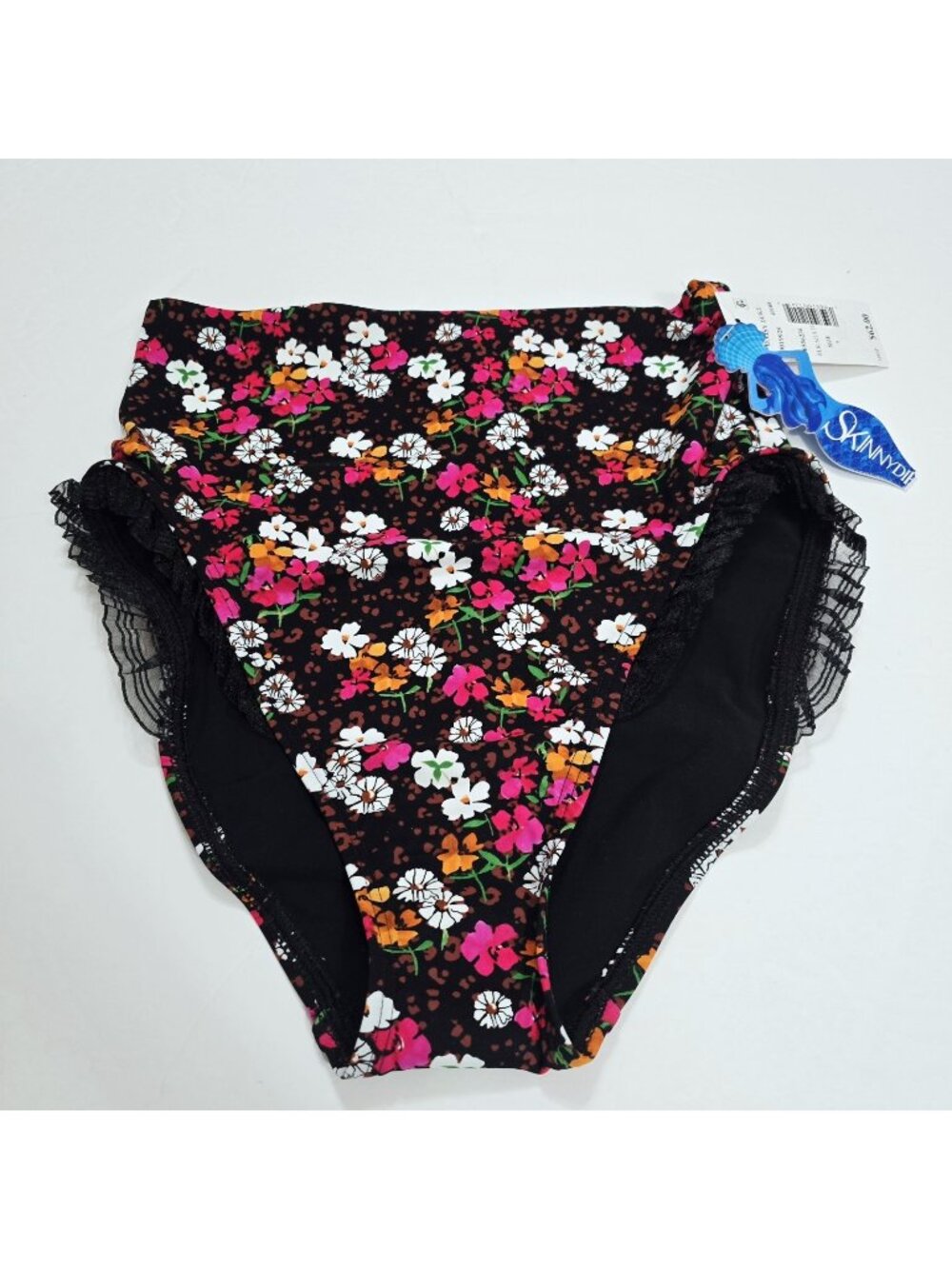 NEW SKINNY DIPPERS - M Daisy Duke‎ Black Floral Multi Swimsuit Bottom